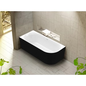 Schwarze Ottofond Eckbadewanne Mince Corner (180x80 cm) mit weißer Innenseite im modernen Badezimmer.