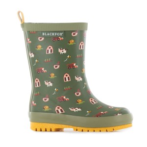 Khaki Blackfox Kinderstiefel Gr. 22 mit Bauernhof-Motiv für Gartenabenteuer.