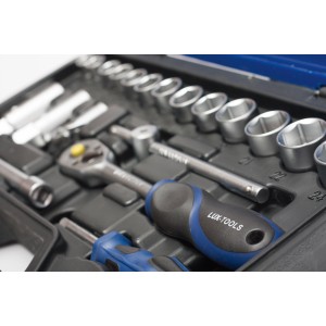LUX Steckschlüsselsatz Comfort, 43-teilig, mit Knarre, Stecknüssen und Bits im Koffer.