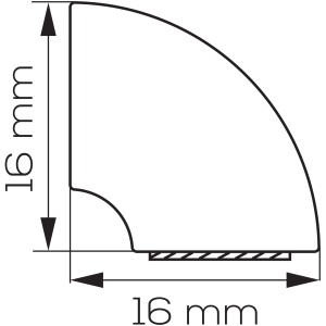 Profilzeichnung: Weißer, selbstklebender Viertelstab 16x16 mm für Fenster-Zubehör.