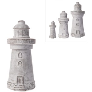 Deko-Figur Leuchtturm, grau-weiß, 30 cm hoch, maritime Gartendekoration.