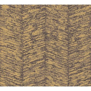 Vliestapete in Senfgelb und Beige mit geometrischem Zickzack-Muster und glänzender Struktur.