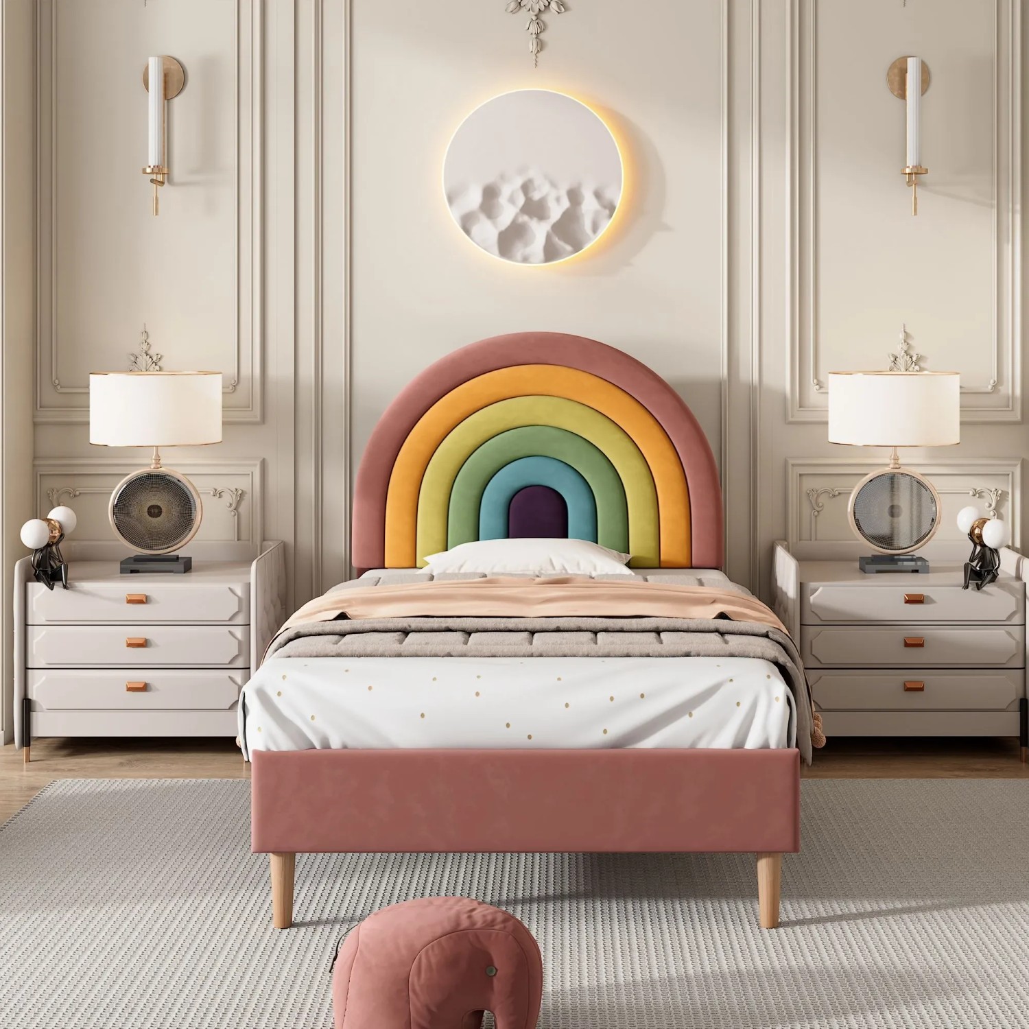 okwish Polsterbett 90x200cm mit Höhenverstellbarem Kopfteil Jugendzimmer Rosa ohne Matratze_4