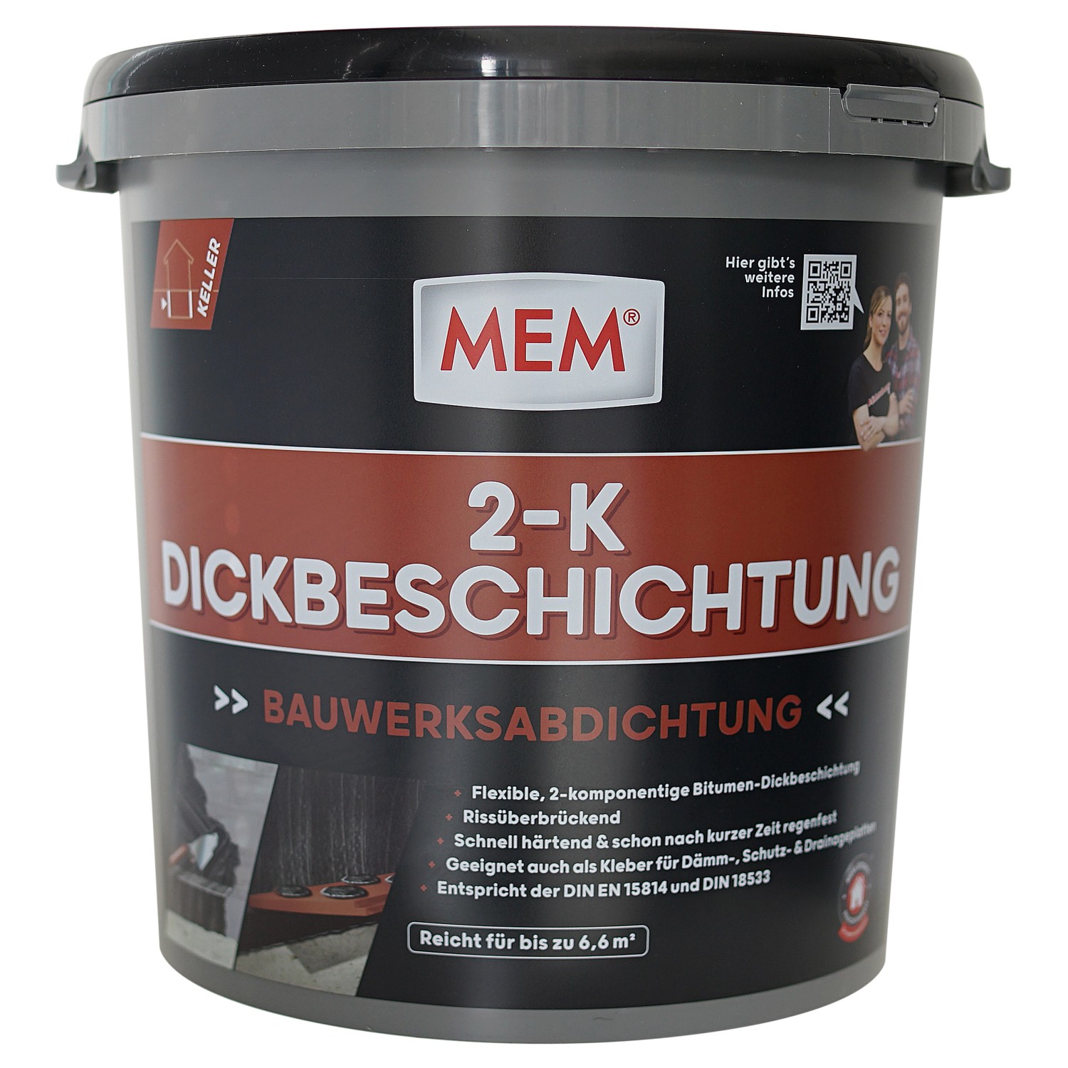 Eimer MEM 2-K Dickbeschichtung 30kg, Bauabdichtung für Keller und Fundamente.