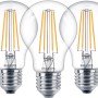 Drei Philips E27 LED Leuchtmittel in Glühlampenform, 7W, warmweißes Licht.