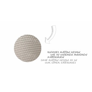 Detailaufnahme der Rattanstruktur des Rotho Wäschesammlers Country in Cappuccino.