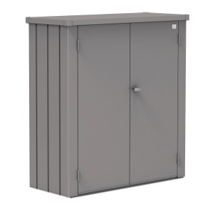 Biohort Geräteschuppen Romeo M, quarzgrau. Gartenschrank aus Metall mit Doppeltür und Griff.