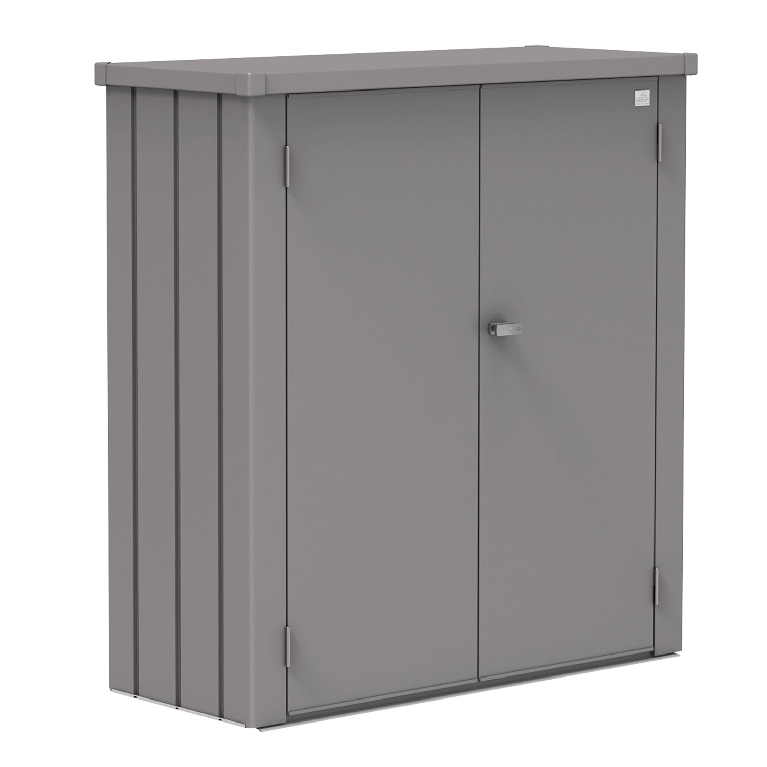 Biohort Geräteschuppen Romeo M, quarzgrau. Gartenschrank aus Metall mit Doppeltür und Griff.
