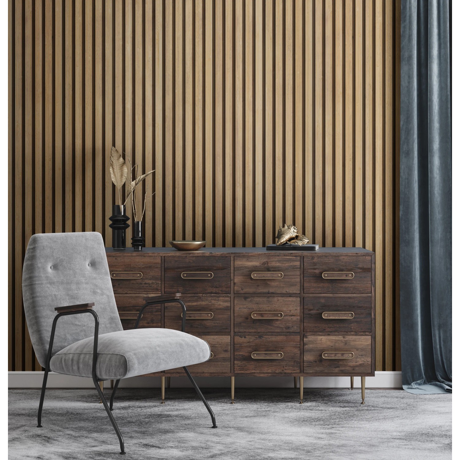Grosfillex Wandpaneel Element 3D Linio Bamboo, Dekor-Paneele mit Holz- und Filzoptik.