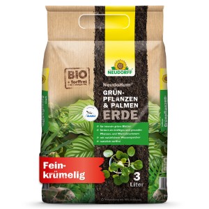 Neudorff Neudohum Grünpflanzen- und Palmenerde, 3 Liter, torffrei für Zimmer-, Balkon- und Terrassenpflanzen.