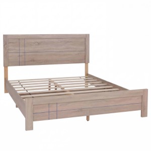 Queen-Size-Bett 160x200 cm in Sonoma-Eiche-Optik mit Lattenrost und blauem Glitzerlinien-Design.