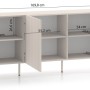 Selsey Sideboard Derriva, Kaschmir, 170 cm, mit drei gerillten Türen, geöffnet, zeigt sechs Fächer für Stauraum.