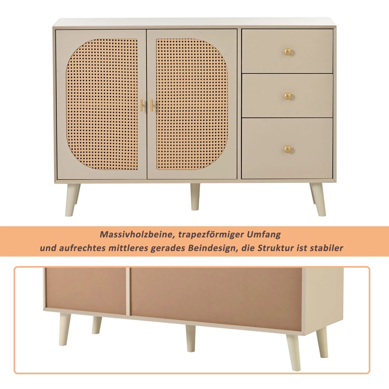 okwish Sideboard mit Türen Schubladen Wohnzimmer 120x40x80cm Beige_7