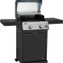 Jamestown Gasgrill Kane mit 2 Brennern, offenem Deckel und Seitentischen.