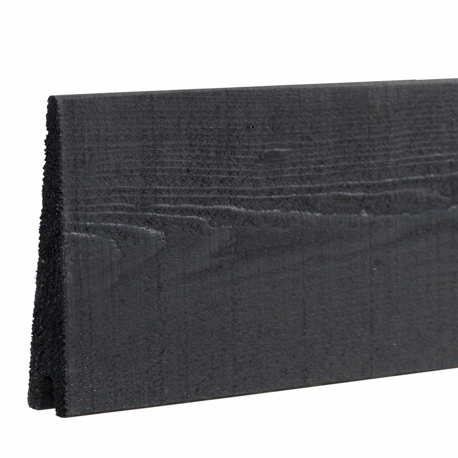 Detailaufnahme: Schwarzes Nadelholz-Profilbrett für Sichtschutzzaun.