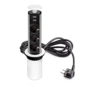 Emuca Abnehmbarer Multistecker Vertikal 3 X Schuko Stecker 2 X USB Typ A Kunststoff und Aluminium Weiß Metallic