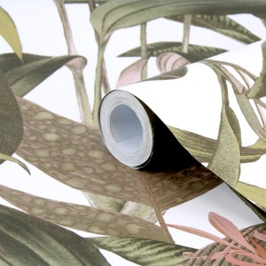 Rolle Vliestapete Tropical Leaves von LOOKS by Wolfgang Joop, Blätter in Grün- und Rosttönen.