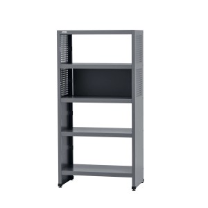 Schwarzes Küpper Regal mit 5 Fachböden, 180x91x53 cm, für Werkzeugschränke.