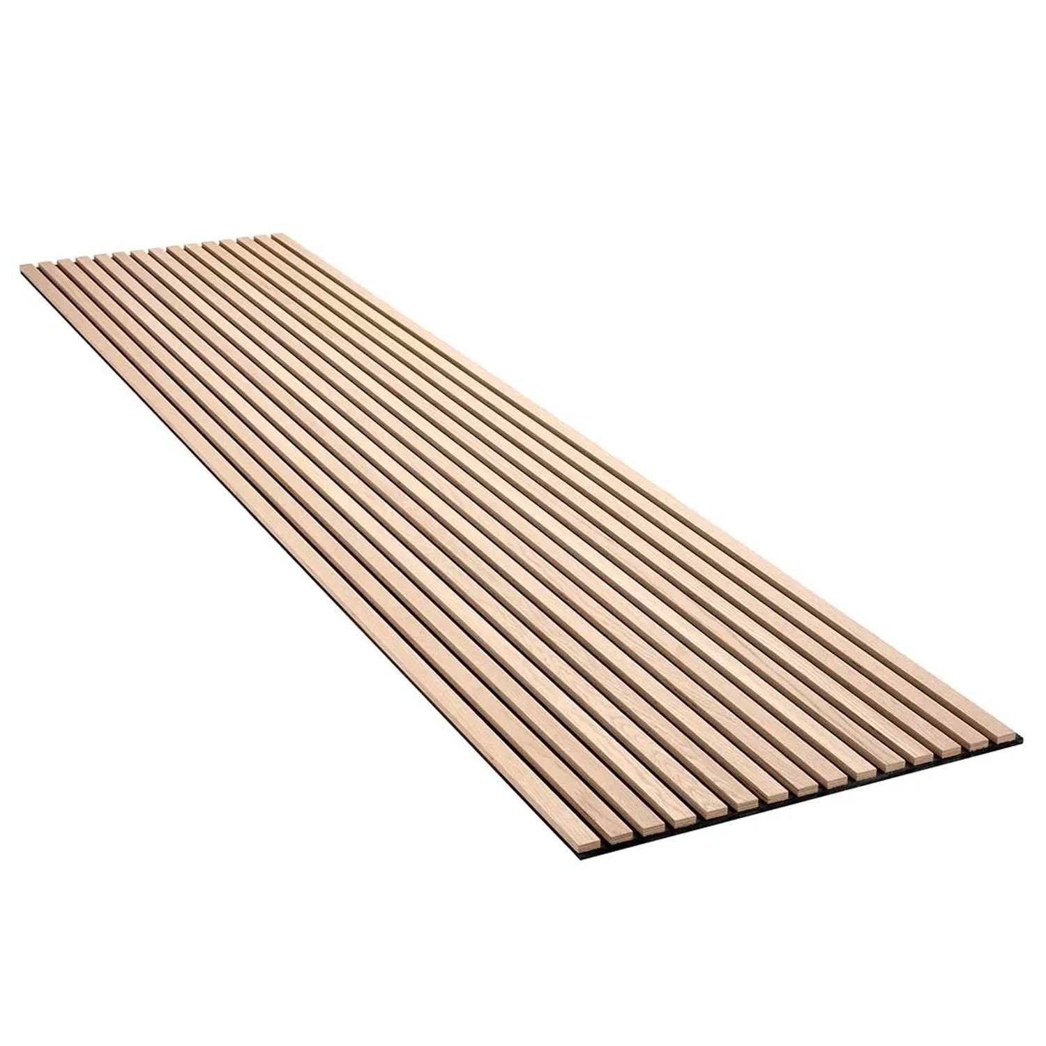 Akustikpaneel Eiche, Sperrholz mit schwarzem Filz, 60x300 cm, zur Wand- und Deckenverkleidung.