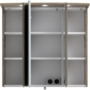 Pelipal Spiegelschrank Quickset 313 in Sanremo Eiche, 75 cm breit, mit Beleuchtung und Einlegeböden.