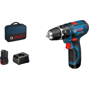 Bosch Professional Akku-Schlagbohrschrauber GSB 12 V-15 mit 2 Akkus, Ladegerät und Softbag.