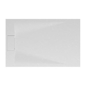 Rechteckige, extraflache Schulte Duschwanne ExpressPlus 140x90 cm in Weiß mit Steinoptik.