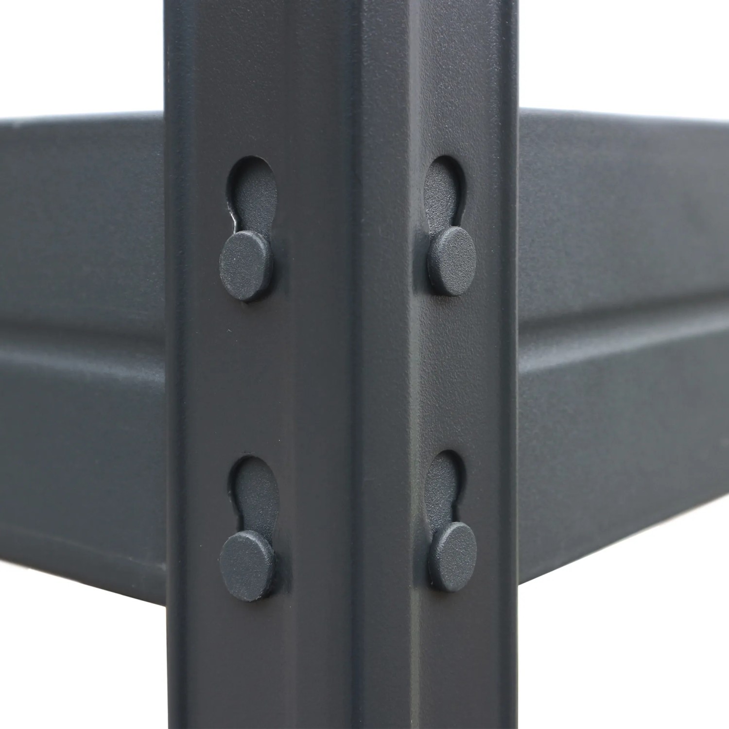Detailaufnahme Stecksystem vom anthrazitfarbenen Ar Shelving Schwerlastregal Rivet XXL.