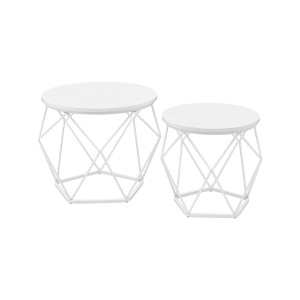 Vasagle Couchtisch 2er Set, runde, abnehmbare Tischplatten, weißes Metallgestell.