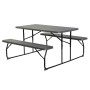Klappbare, anthrazitfarbene Leco Bierzeltgarnitur Carina mit Tisch und zwei Bänken.