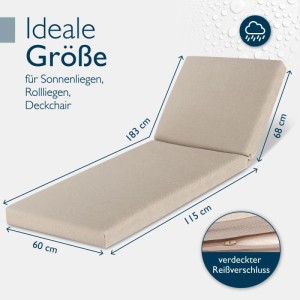 Beige Beautissu Deckchair Auflage im 2er Set, wasserdicht, 190x60cm, für Gartenliegen.