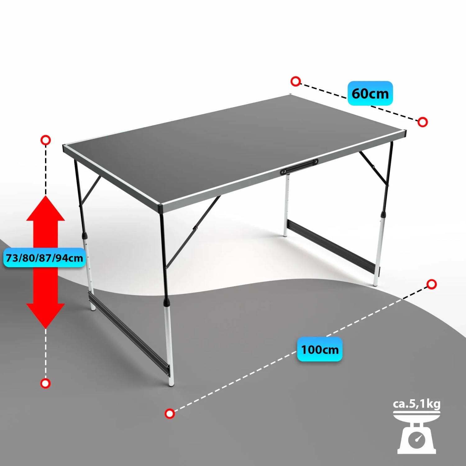 BigDean Multifunktionstisch Klappbar + Stabiler Mittelstrebe 100x60 cm Höhenverstellbarer Campingtisch & Klapptisch max 30 kg Belastbar kaufen bei OBI