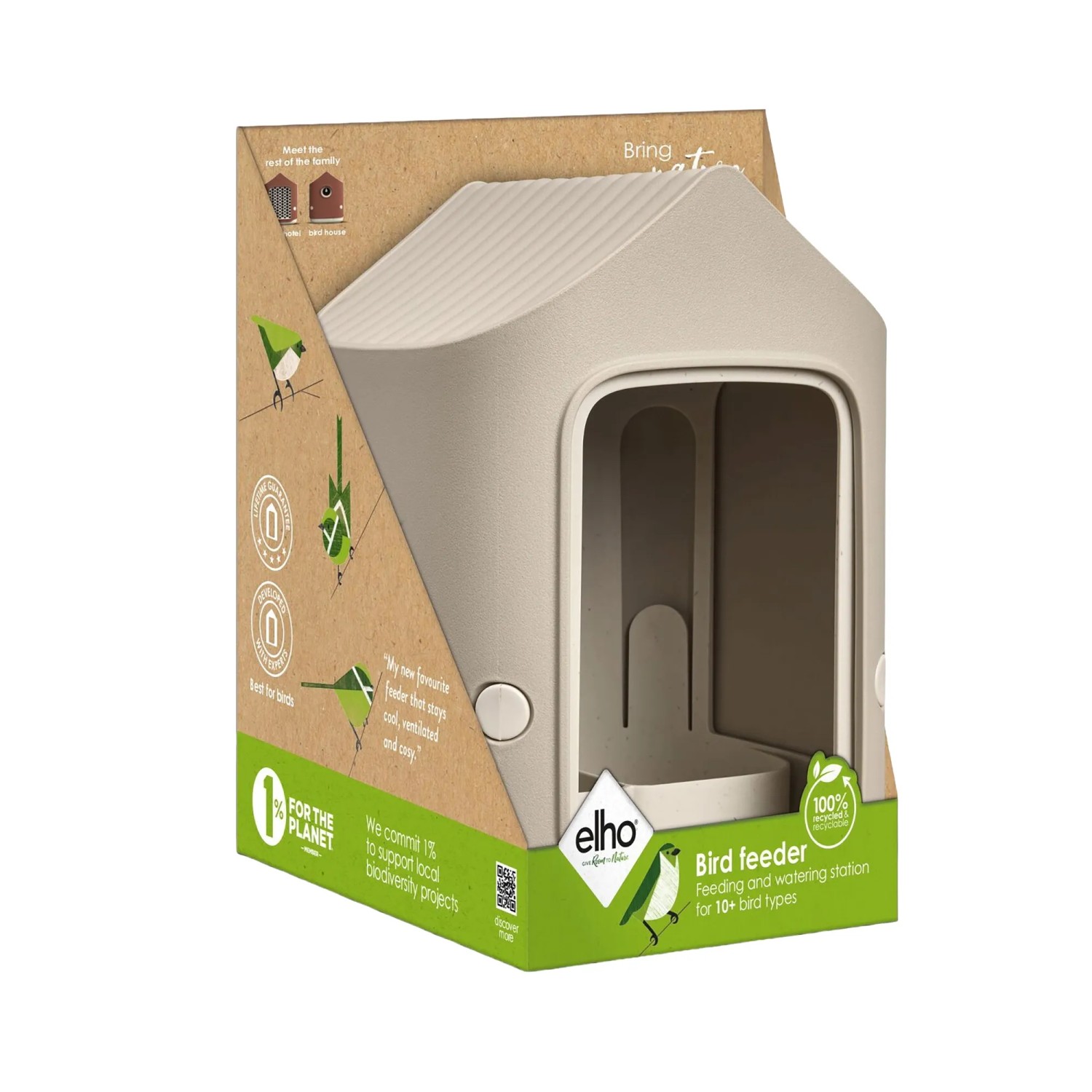 Elho Vogelfutterhaus Cosy, 18 cm, beige-weiß. Modernes Design für den Garten.