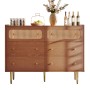 okwish Kommode mit Schubladen Rattan Sideboard Schlafzimmer Wohnzimmer 90x120x40cm Nussbaum_9