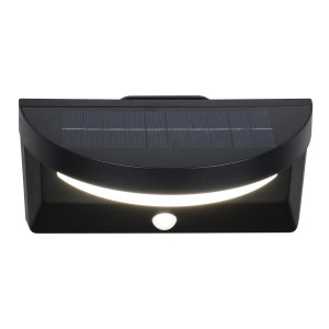 Schwarze, matte Reality LED Solar-Wandleuchte Moro mit Bewegungsmelder für den Außenbereich.