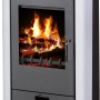 Firefix Küchenofen Etna, Stahl dunkelgrau, 7 kW. Kaminofen mit Feuer.
