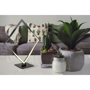 Moderne, schwarze LED-Tischlampe mit quadratischem Rahmen und warmweißem Licht. Design-Tischleuchte für Wohnräume.