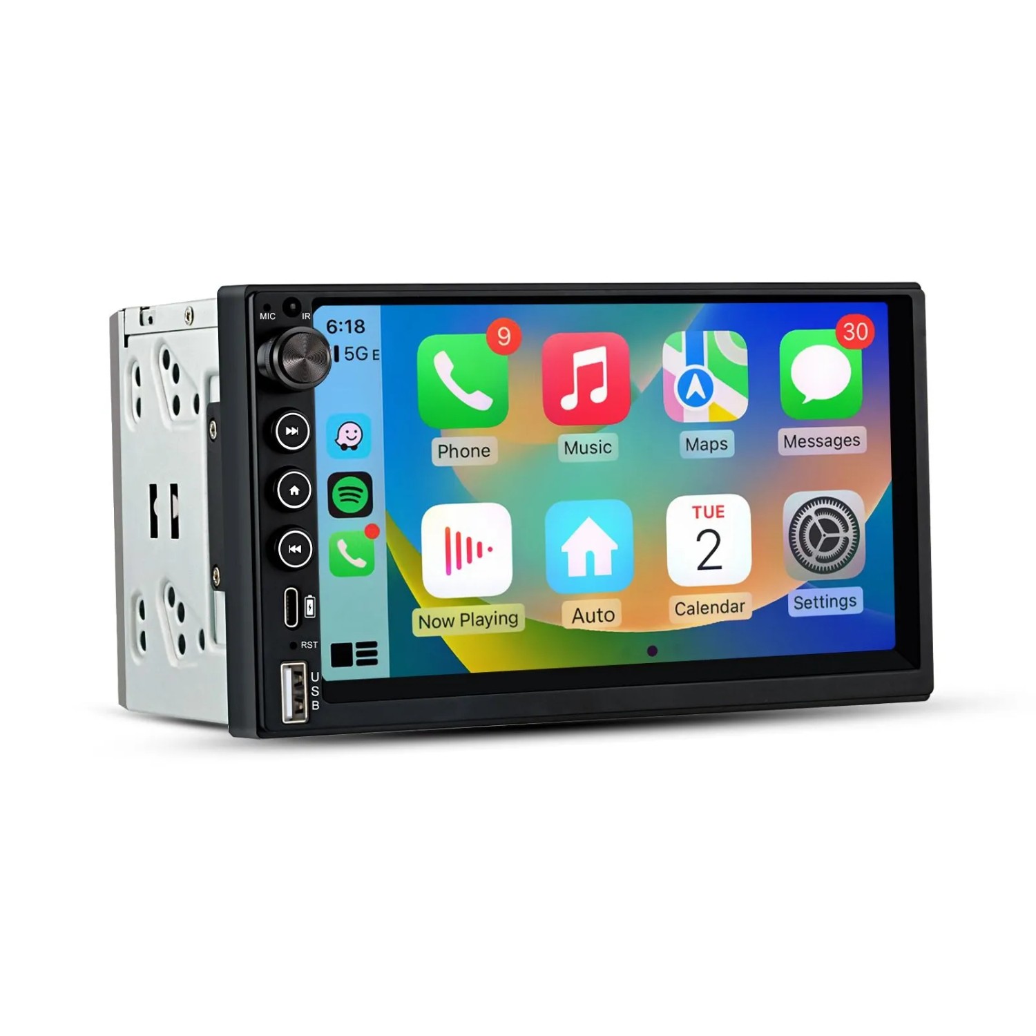 Junsun 7 Zoll 2 Din Autoradio mit Touchscreen, Carplay Display, Bluetooth und USB-Anschluss.