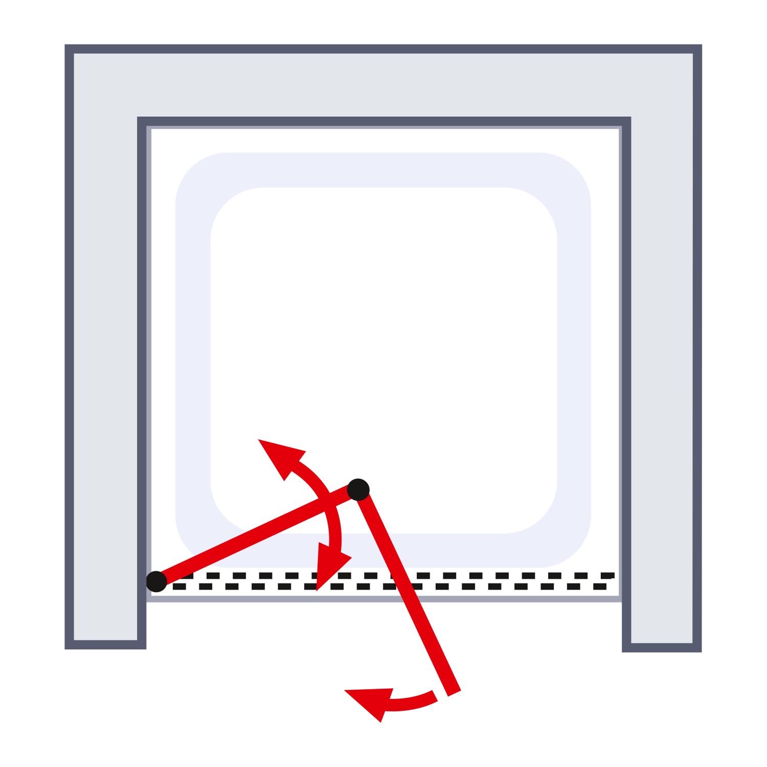 Illustration der Drehfunktion einer Schulte Garant Drehfalttür für Duschen.