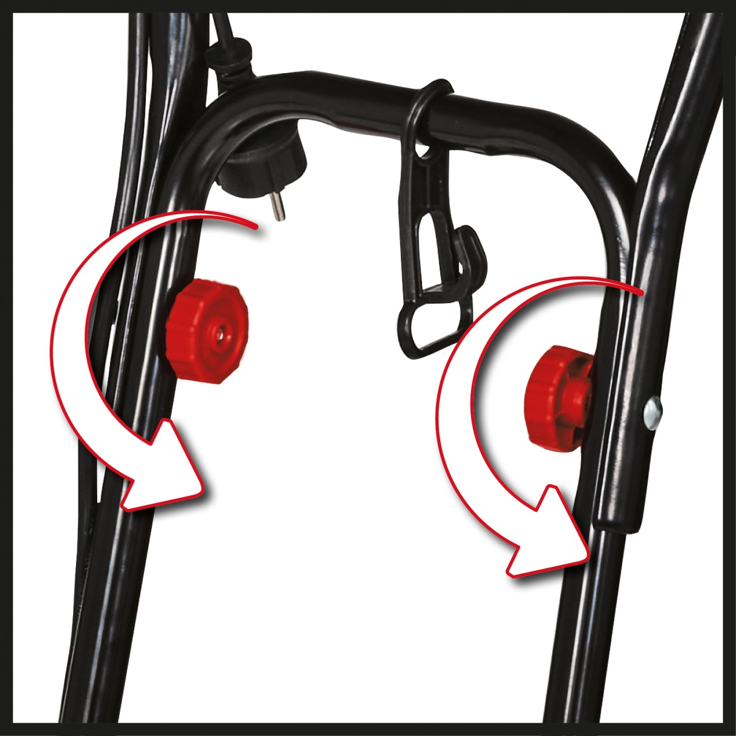 Detailaufnahme der Einhell GC-RT 1545 M Elektro-Bodenhacke mit roten Einstellknöpfen.