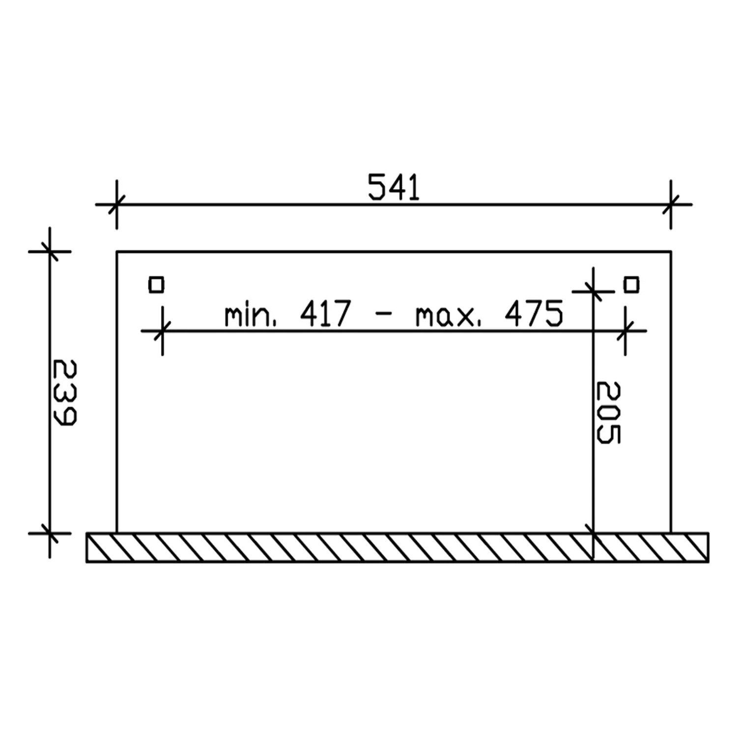 Technische Zeichnung der Skan Holz Terrassenüberdachung Verona, Maße: 541 x 239 cm.