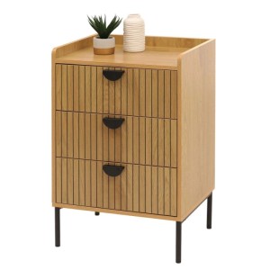MCW Kommode O39 mit 3 Schubladen in Naturholzoptik und Lamellen-Design.