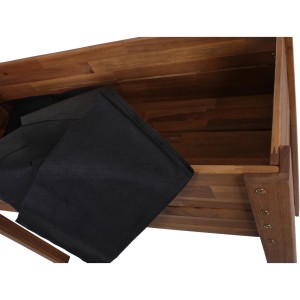 Hochbeet aus Akazienholz mit Vlies-Einlage, Detailansicht der Innenseite.