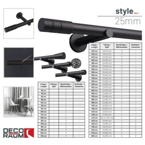 Schwarze Deco-Raum Gardinenstange Zylinder, 25mm, nach Maß, 1-läufig. Modernes Design für Dekoartikel.