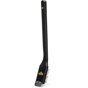Schwarze Napoleon Holz-Grillbürste Essential mit Edelstahlborsten und Schaber, 40 cm, für Grillrost-Reinigung.