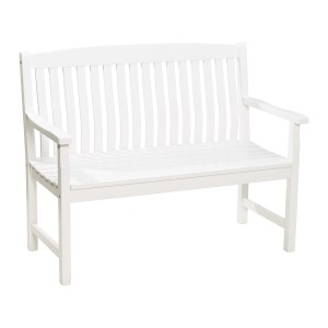 Weiße 2-Sitzer Gartenbank Glendale aus FSC®-Holz, ideal für Garten, Terrasse oder Balkon.