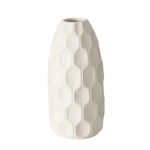 Weiße Boltze Home Vase Simona mit Reliefmuster, 19 cm hoch.