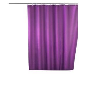 Lila Wenko Anti-Schimmel Duschvorhang Uni, 180x200 cm mit weißen Ringen.