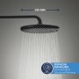 Schwarze Grohe Regendusche mit Wasserstrahl, Teil des Precision Thermostat Duschsystems.
