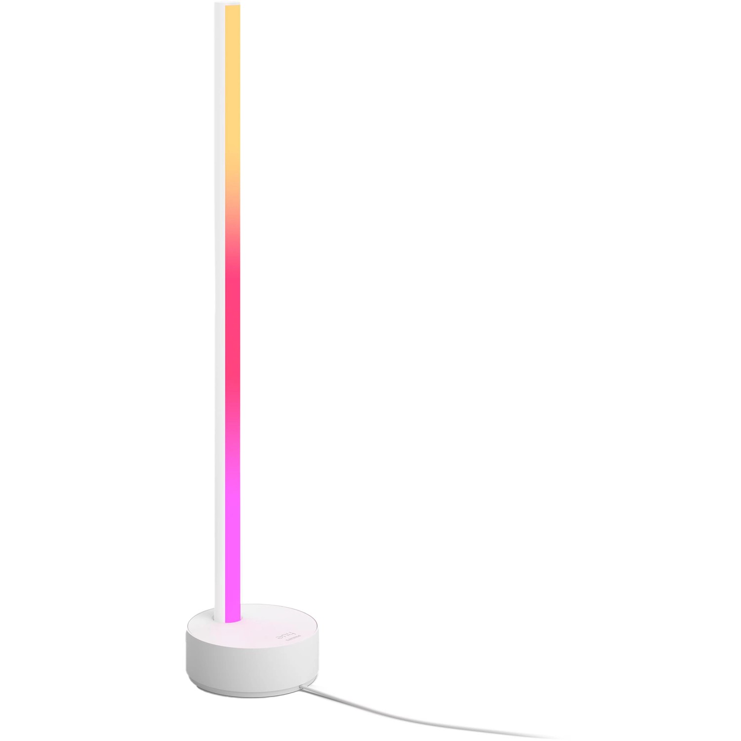 Weiße Philips Hue Gradient Signe Tischleuchte mit Farbverlauf.