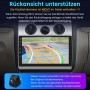 Junsun Autoradio Display im VW Touran zeigt Rückfahrkamera-Ansicht mit Parklinien. Externe Kamera als Zubehör.